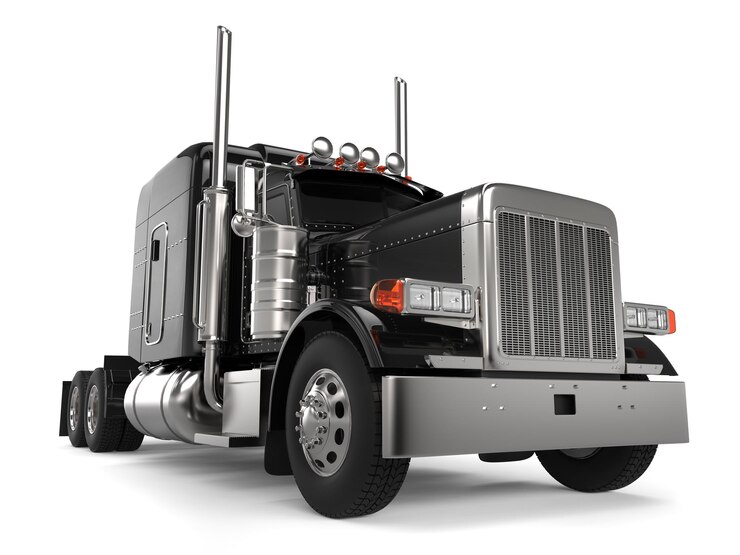Foto negro long haul semi trailer grande caminhão close-up shot