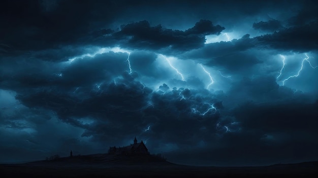 Foto negro oscuro azul cian dramático cielo nocturno sombría tormenta ominosa nubes de lluvia de fondo trueno nublado