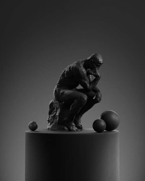 negro, pensamiento, hombre, estatua, 3d, render