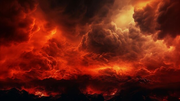 Negro rojo ardiente cielo dramático con nubes guerra de fuego explosión catástrofe llama concepto de horror