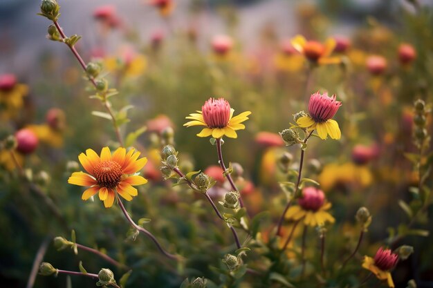 Neigte Blüten rosa und gelbe Blüten in TiltShift Lens View