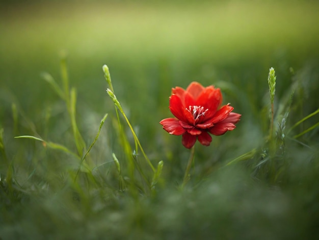 Neigungsfoto einer roten Blume auf grünem Gras Leonardo Ai