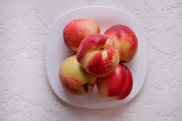 Nektarinen und Orangen in einem Teller mit frischem Obst