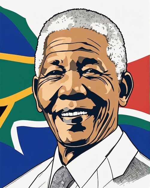 Foto nelson mandela con arte estilo bandera de sudáfrica