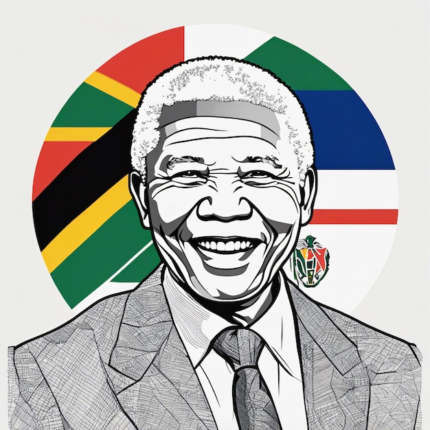Foto nelson mandela con arte estilo bandera de sudáfrica