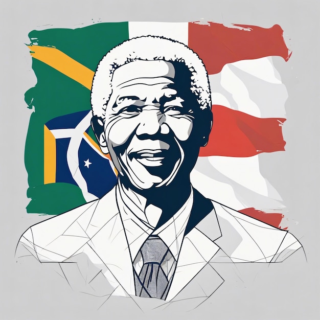 Nelson Mandela con arte estilo bandera de Sudáfrica