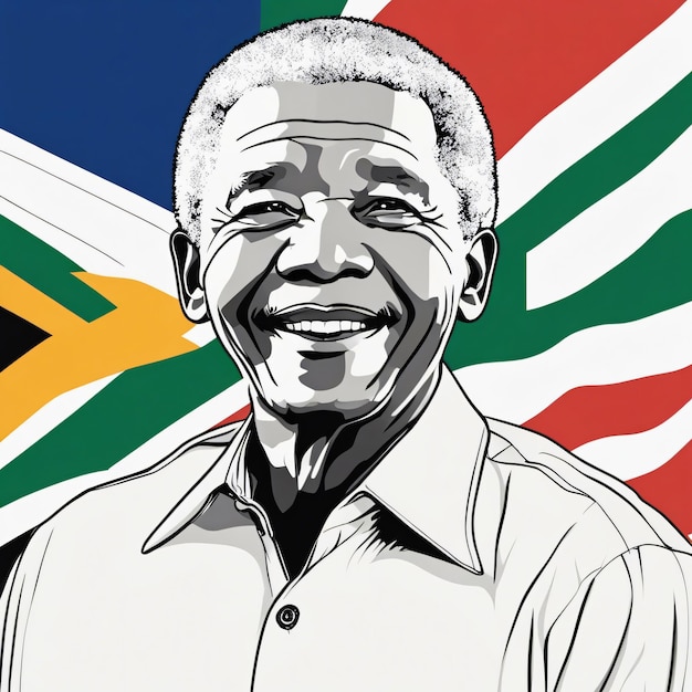 Nelson Mandela con arte estilo bandera de Sudáfrica