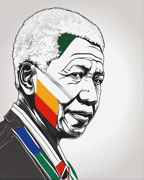 Nelson Mandela com a ilustração da bandeira da África do Sul