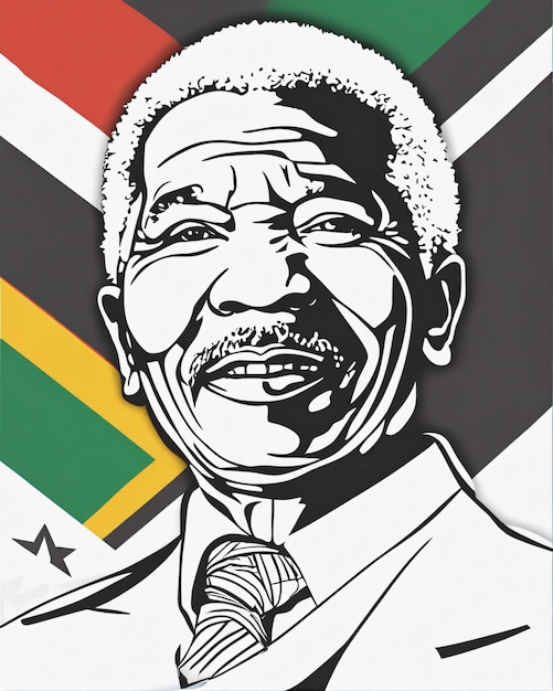 Nelson Mandela com a ilustração da bandeira da África do Sul