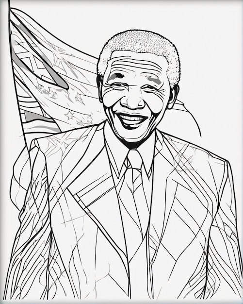 Nelson Mandela com a ilustração da bandeira da África do Sul