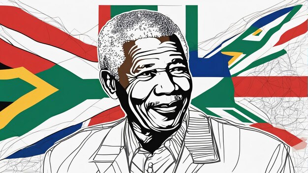 Foto nelson mandela com arte em estilo de bandeira da áfrica do sul