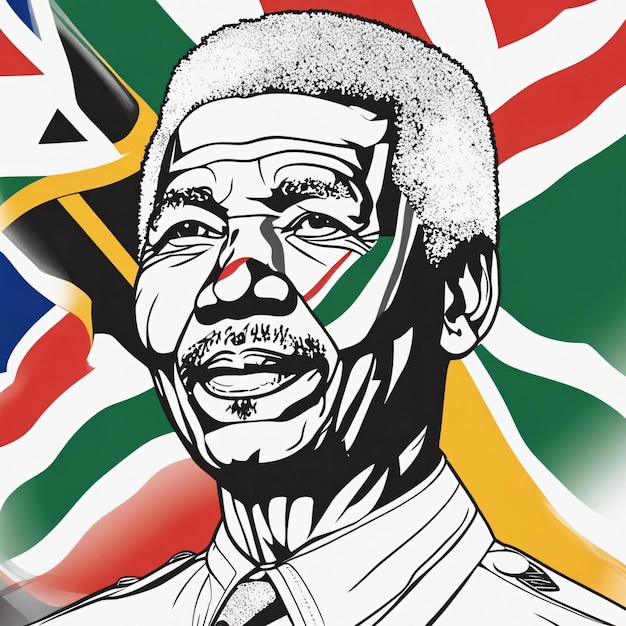 Foto nelson mandela con la ilustración de la bandera de sudáfrica