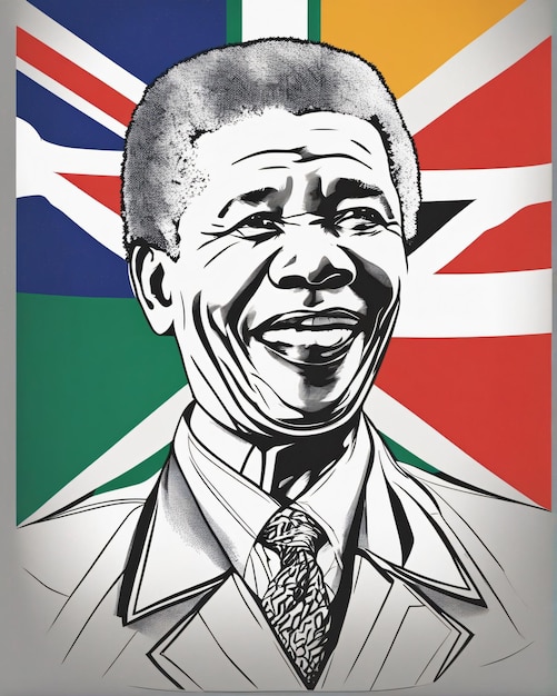 Nelson Mandela con la ilustración de la bandera de Sudáfrica