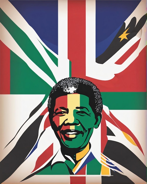 Nelson Mandela con la ilustración de la bandera de Sudáfrica