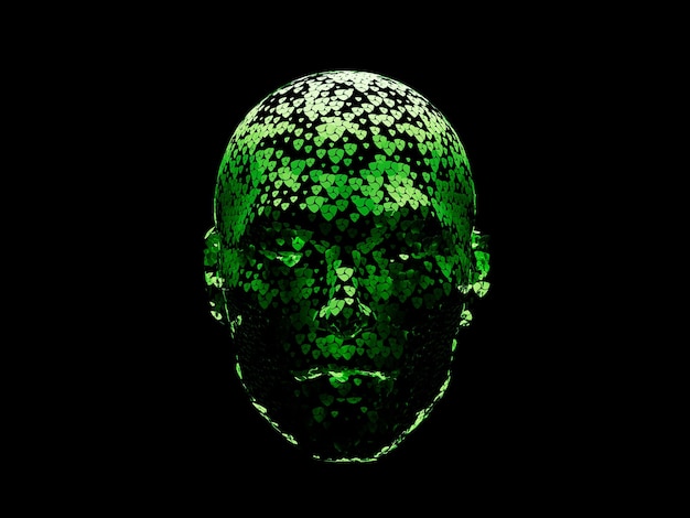 Nem Crypto Face Head Cyborg Abstrato Holograma Furístico Tecnologia Renderização 3D