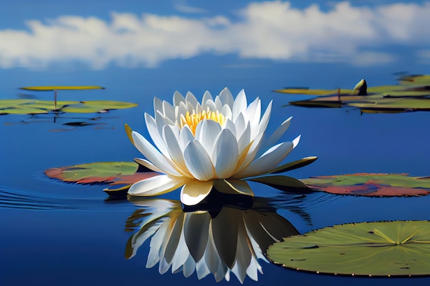 Nenúfar en el cielo azul hermosa flor de loto