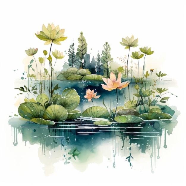 nenúfar e flor de lótus na ilustração vetorial de lagoa