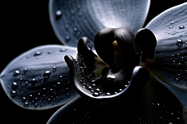 Un nenúfar negro con gotas de agua