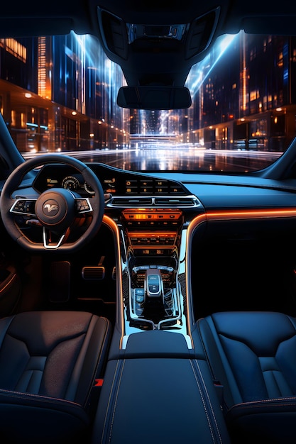 Neo brilho cor silhueta interior de carro futurista