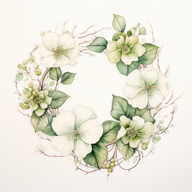Neoclasicismo minimalista Corona de acuarela con flores blancas