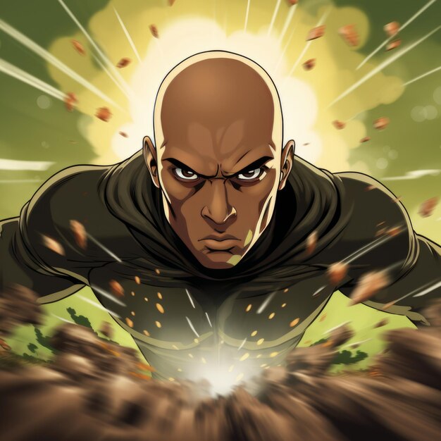 NeoLike As surpreendentes escapadas de um super-herói afro-americano careca com olhos de desenho animado