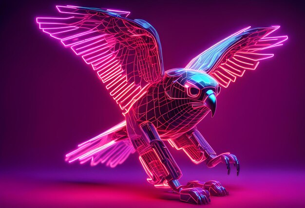 Foto neon 3d-bild eines falkentieres