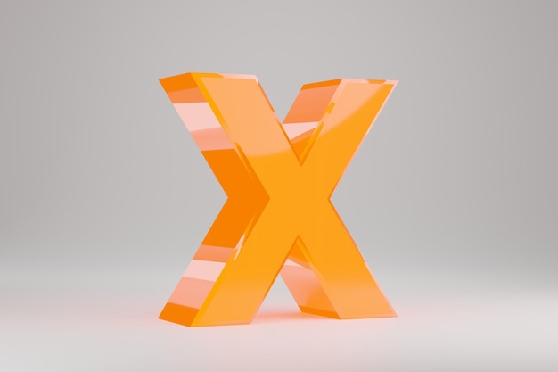 Neon-3D-Buchstabe X Großbuchstaben. Gelber Neonbuchstabe lokalisiert auf weißem Hintergrund. Glänzendes gelbes neonglühendes Alphabet. 3D gerenderte Schriftzeichen.