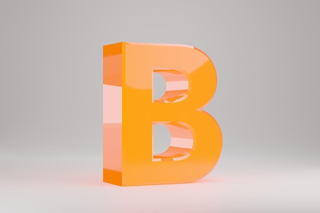 Neón 3d letra B mayúscula. Letra de neón amarillo aislada sobre fondo blanco. Alfabeto que brilla intensamente de neón amarillo brillante. Carácter de fuente renderizado 3D.