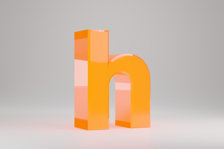 Foto neón 3d letra h minúscula. letra de neón amarillo aislada sobre fondo blanco. alfabeto que brilla intensamente de neón amarillo brillante. carácter de fuente renderizado 3d.
