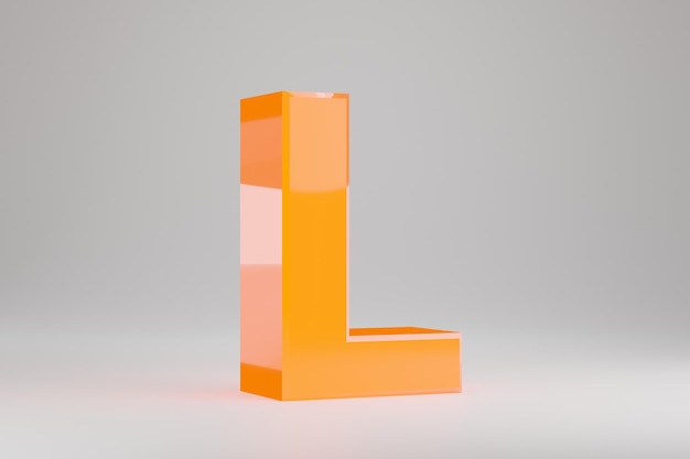 Neón 3d letra L mayúscula. Letra de neón amarillo aislada sobre fondo blanco. Alfabeto que brilla intensamente de neón amarillo brillante. Carácter de fuente renderizado 3D.