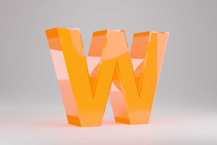 Foto neón 3d letra w mayúscula. letra de neón amarillo aislada sobre fondo blanco. alfabeto que brilla intensamente de neón amarillo brillante. carácter de fuente renderizado 3d.