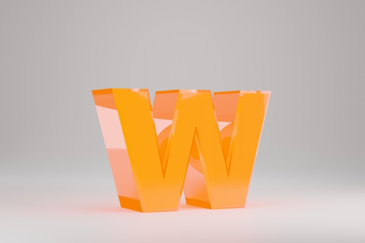 Foto neón 3d letra w minúscula. letra de neón amarillo aislada sobre fondo blanco. alfabeto que brilla intensamente de neón amarillo brillante. carácter de fuente renderizado 3d.