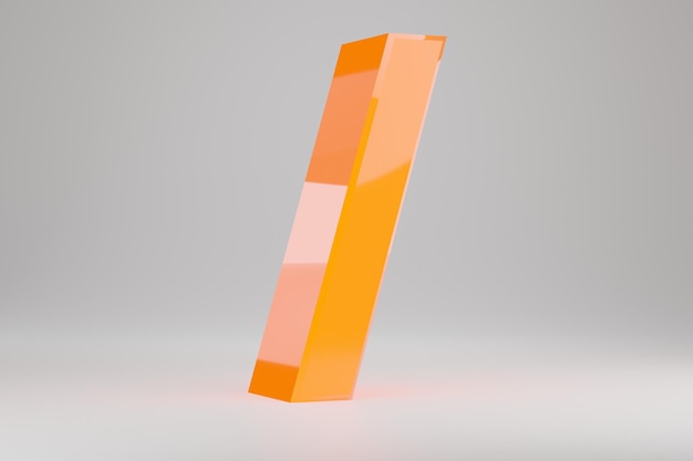 Neon-3D-Schrägstrich-Symbol. Gelbe Leuchtreklame isoliert auf weißem Hintergrund. Glänzendes gelbes neonglühendes Alphabet. 3D gerenderte Schriftzeichen.