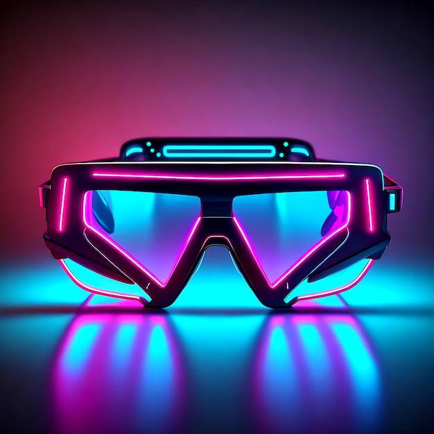 Neon 3D Woman con gafas inteligentes y tecnología futurista Generative Ai