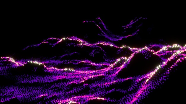 Neon abstrakte Berglandschaft 01 Var leuchtende Punkte Partikel 3D Hintergrund Dynamische Tapete