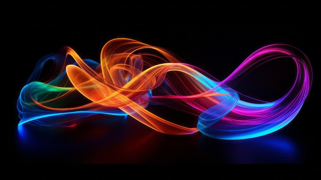Neon abstrakte Lichtzeichnung Künstlerische dramatische bunte Lichtlinien auf schwarzem Hintergrund