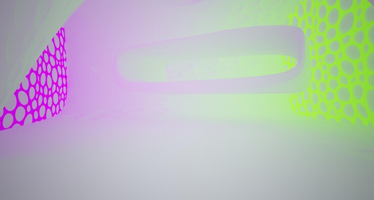 Foto néon abstrato e ilustração 3d interior paramétrica de gradiente colorido e renderização