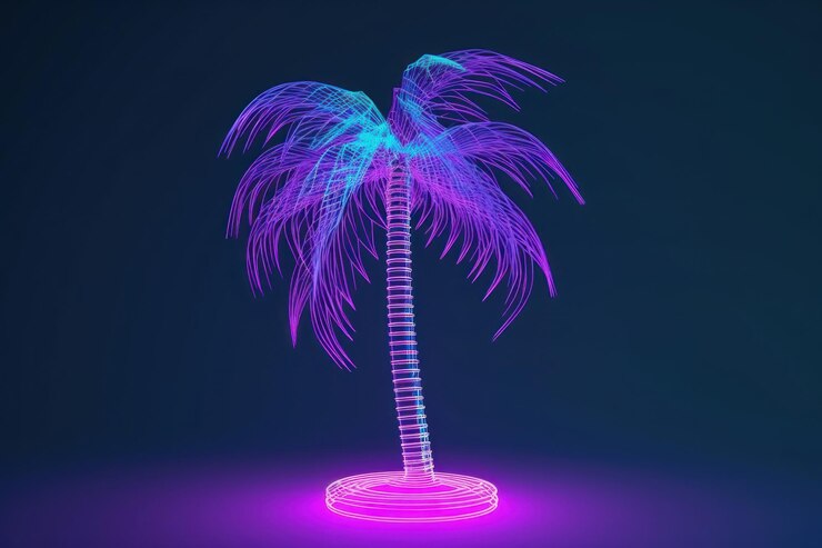 Foto neon árvore de palmeira estrutura de arame luz iluminação roxa