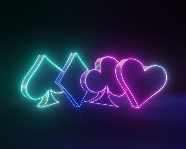 Neon ases jogando símbolos baralho de cartas para jogar pôquer e cassino em fundo preto