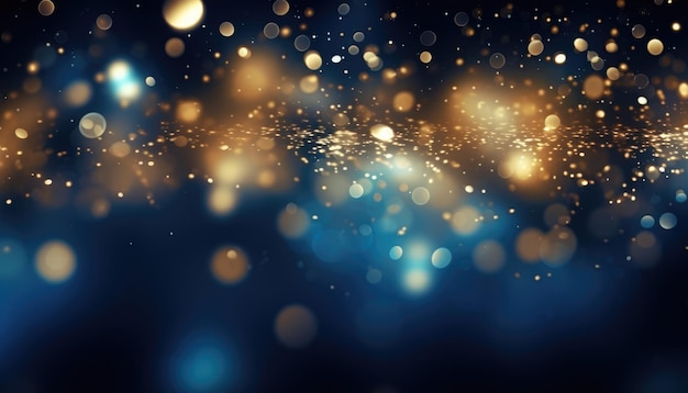 Neón azul abstracto oro chispas Bokeh fondo