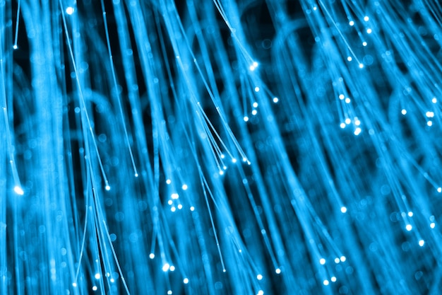 Foto neon azul fibra óptica abstrato luz bokeh fundo