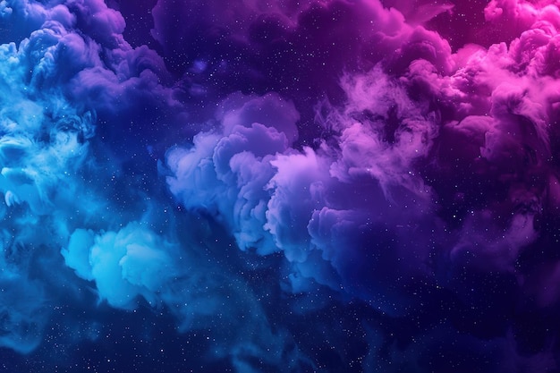 Neon azul y púrpura multicolores elementos de diseño de nube de humo sobre un fondo oscuro