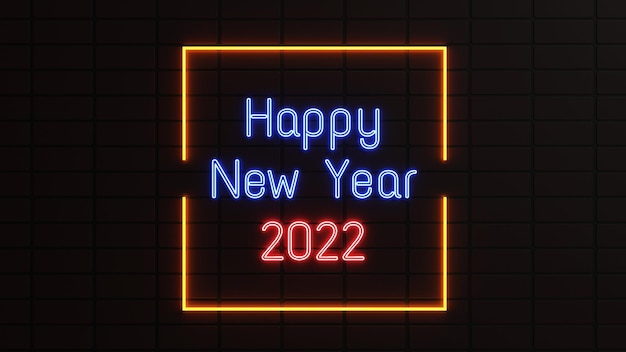 Neón azul y rojo Feliz año nuevo 2022