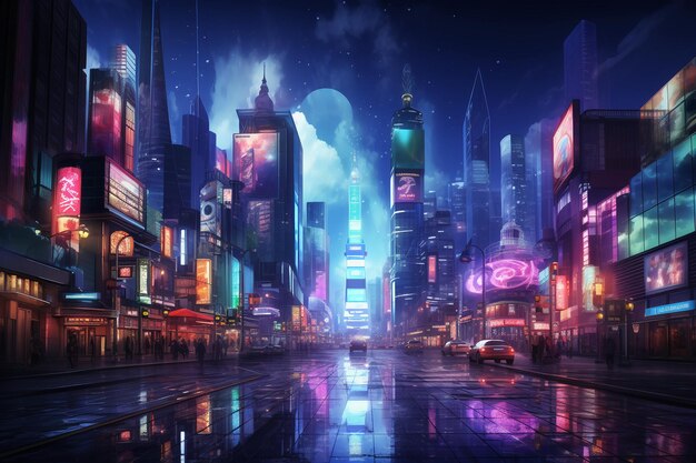 Neon background city AI generative