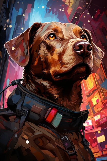 Neon Bay Cyberpunk Chesapeake Bay Retriever, bekannt als der Neon Bay-Cyberpunk.