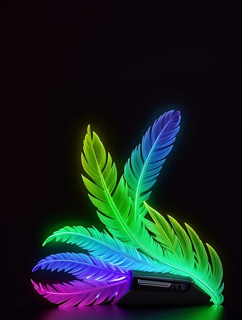 Foto neon bird feather amoled colorido bela arte de penas isoladas em fundo