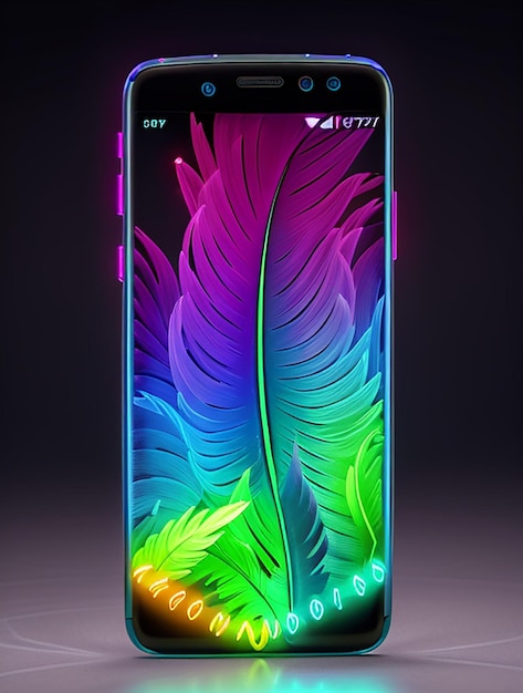 Neon Bird Feather amoled colorido Bela arte de penas isoladas em fundo