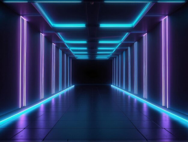 Neon blauer abstrakter Hintergrund ultraviolettes Licht Nachtclub leeres Rauminterieur