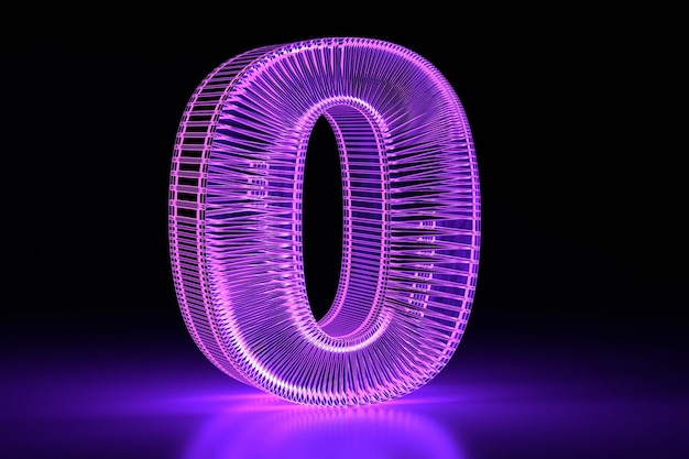 Neon brilhante volumétrico 3D figura zero Roxo Design digital 3D render