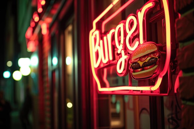 Neon-Burger-Schild auf der Fassade eines Restaurants